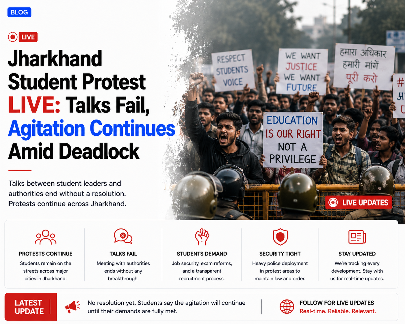 Jharkhand Student Protest LIVE: Talks Fail, Agitation Continues Amid Deadlock