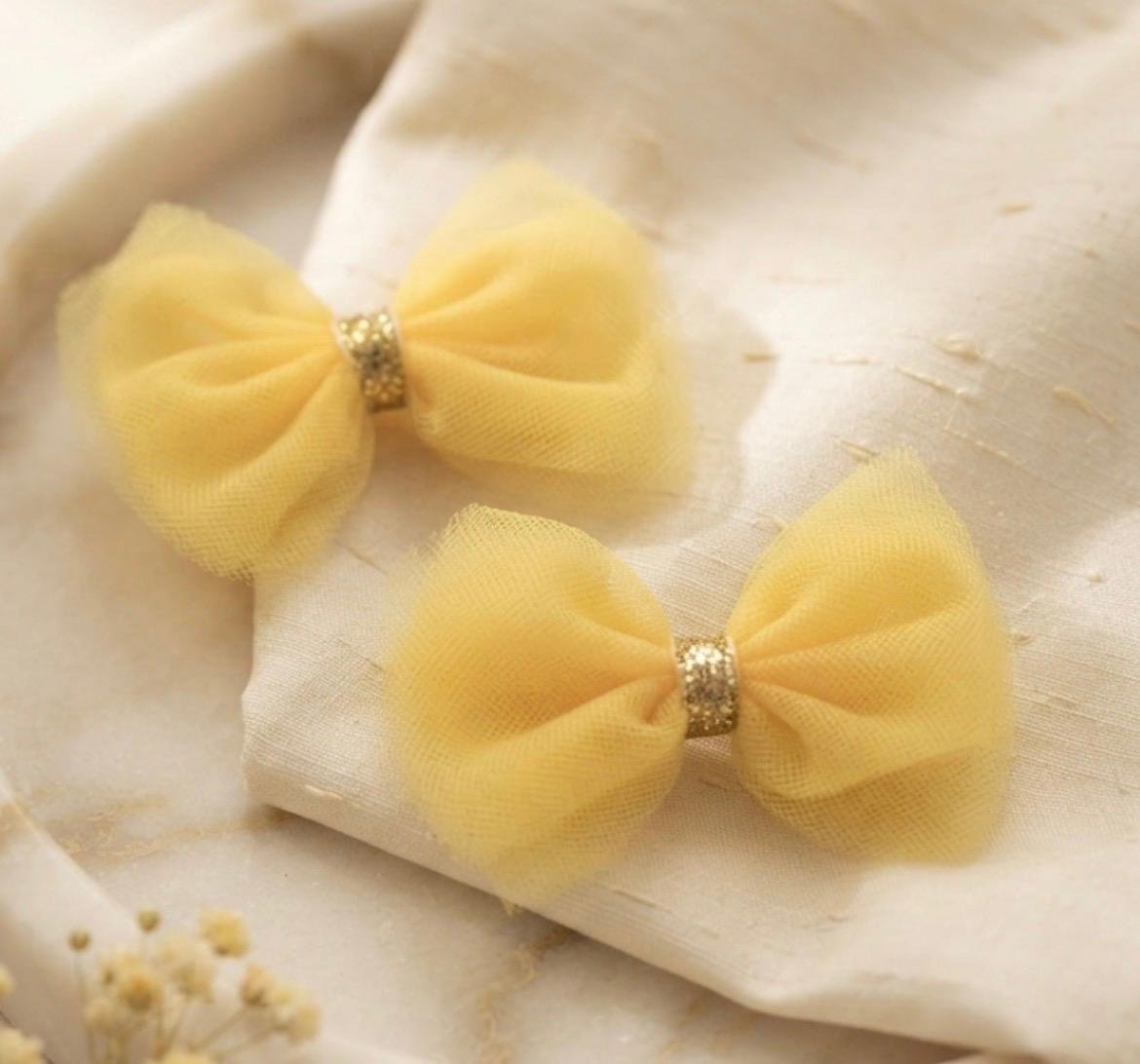 Tulle Clips with a Glittery Center - Premium Ribbons - Yellow - Handmade with Love