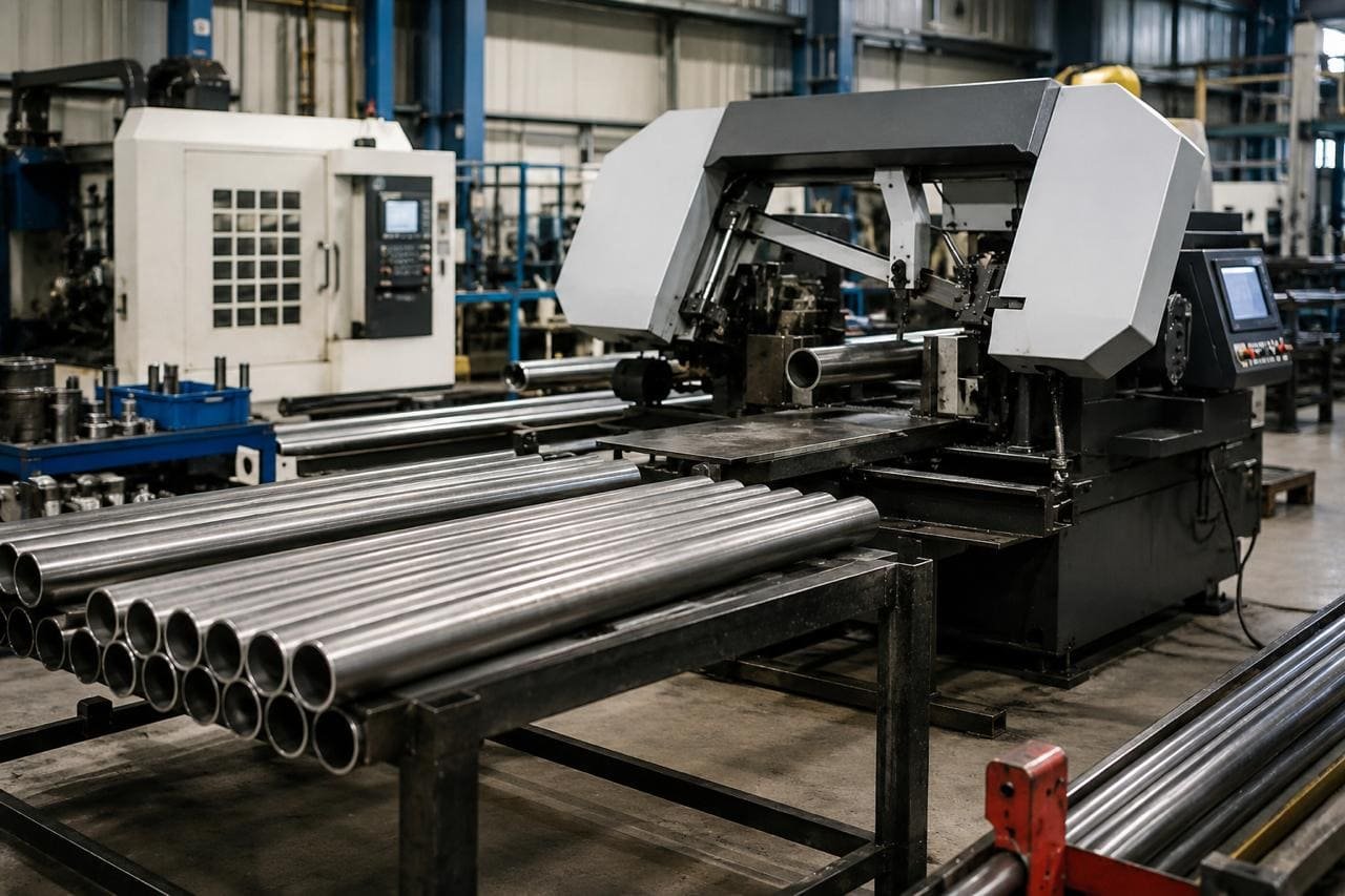 4130 chromoly tubing being welded and assembled into a roll cage in a metal fabrication workshop, highlighting strength and industrial quality.
