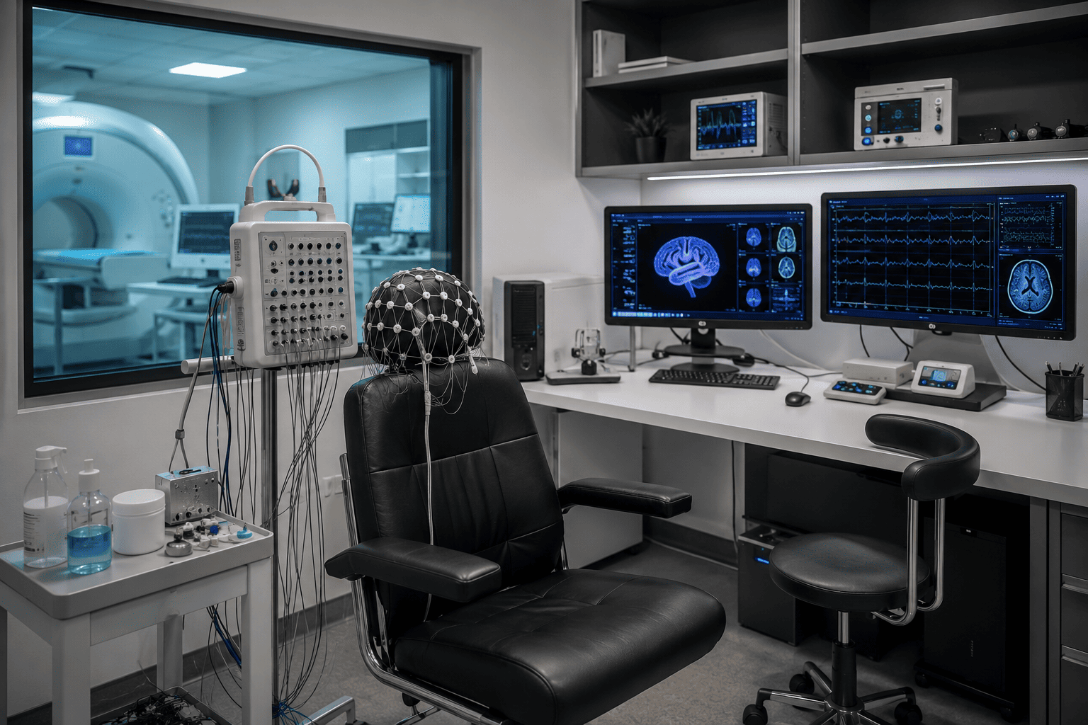 Medical illustration of a neurologist examining a patient for nerve pain in a modern healthcare setting